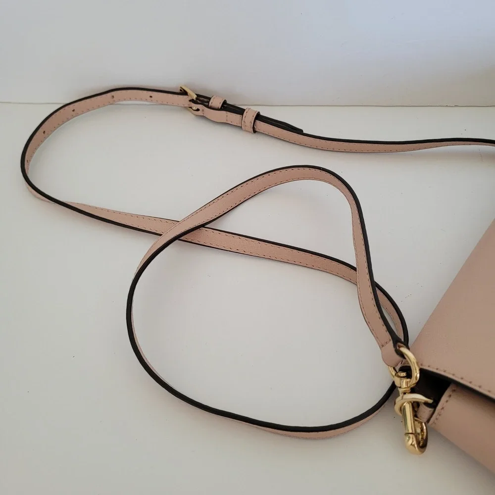 Michael Kors Blush Pink Leather Crossbody Bag Gold Hardware Flap Top Messenger